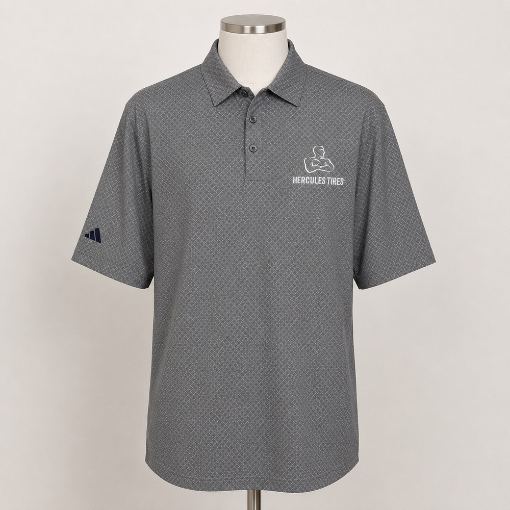 Adidas Men Grey Diamond Print Golf Polo Shirt GI8883 Hercules Tires Size M NEW